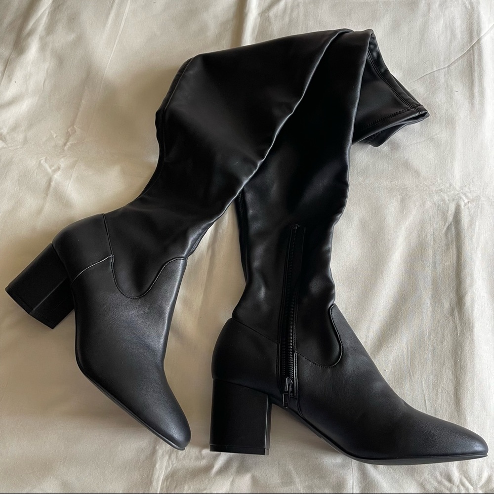 Black Leather Over the Knee Boots